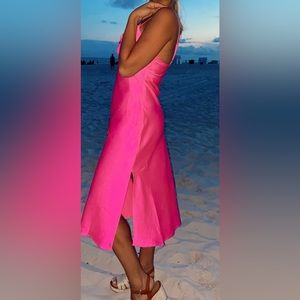 Pink silk midi dress